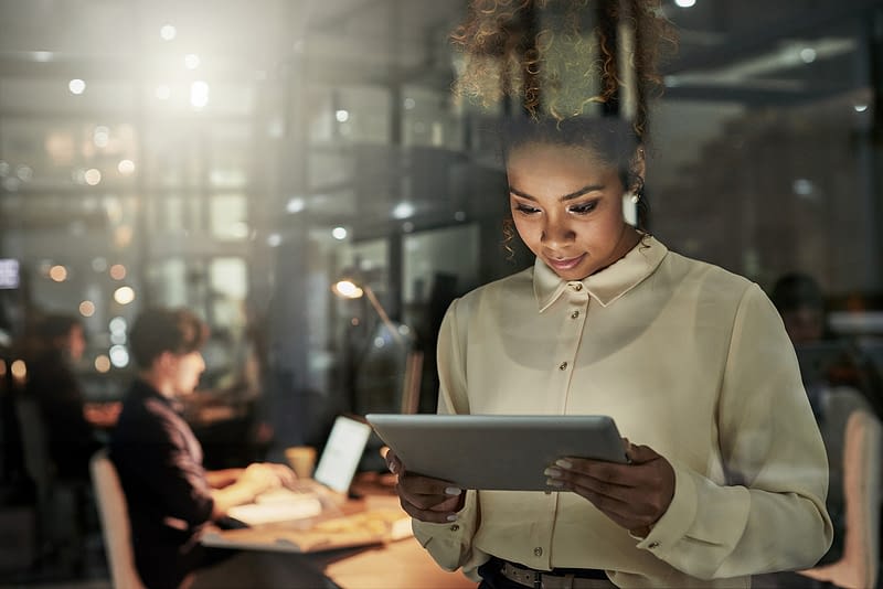 Woman looking at laptop